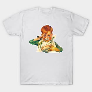 Red-haired boy eating T-Shirt